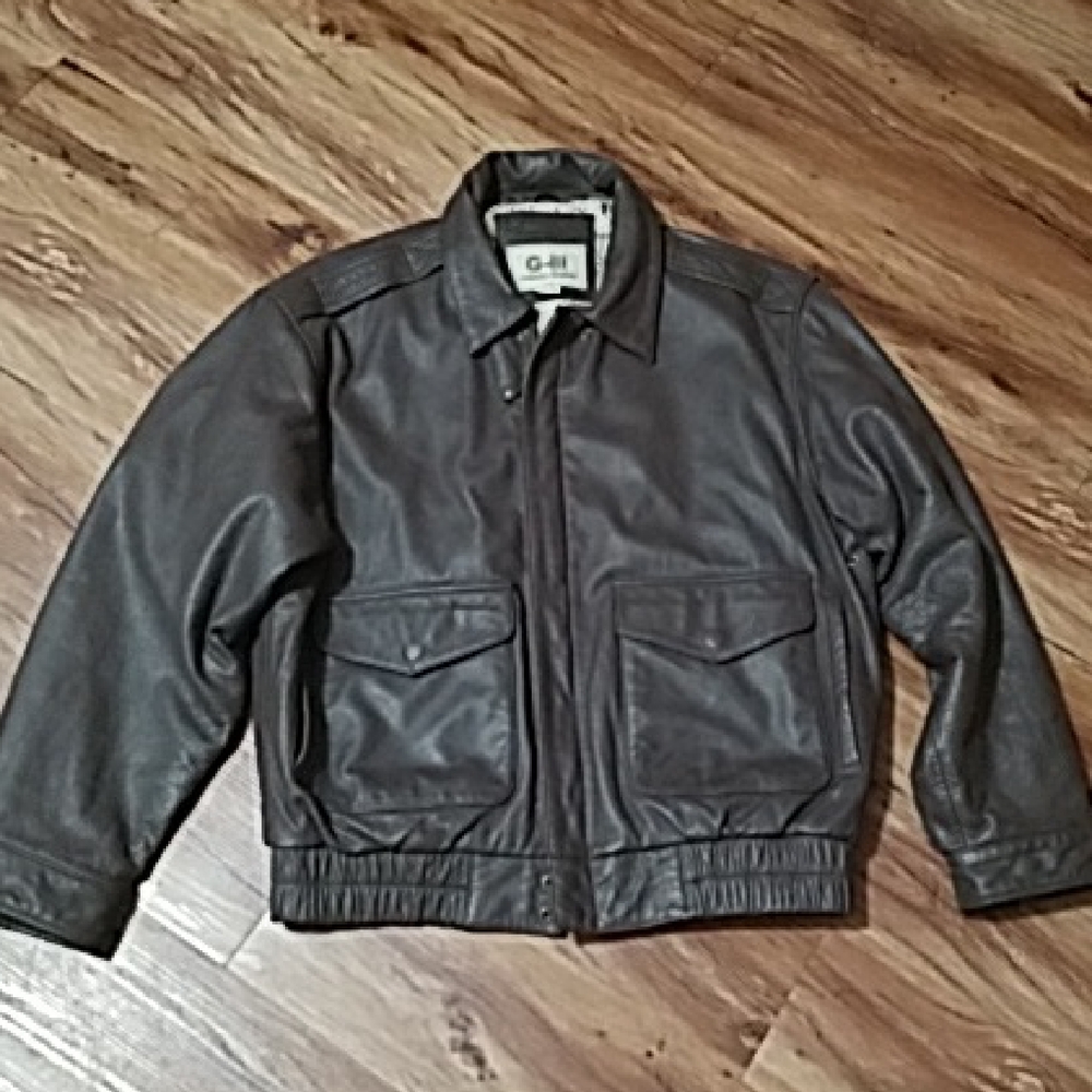 G-III Men's Dark Brown Leather Bomber Jacket